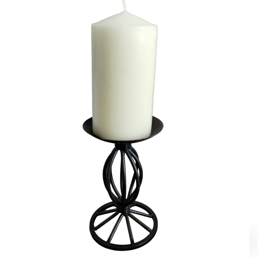 PILLAR CANDLE AND HOLDER Black Iron Style